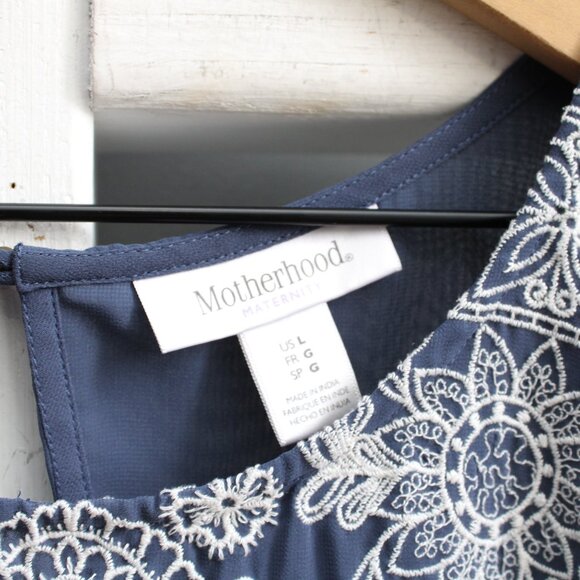 Motherhood Blue Chiffon Floral Embroidered Sleeveless Maternity Top Size Large - Picture 3 of 5
